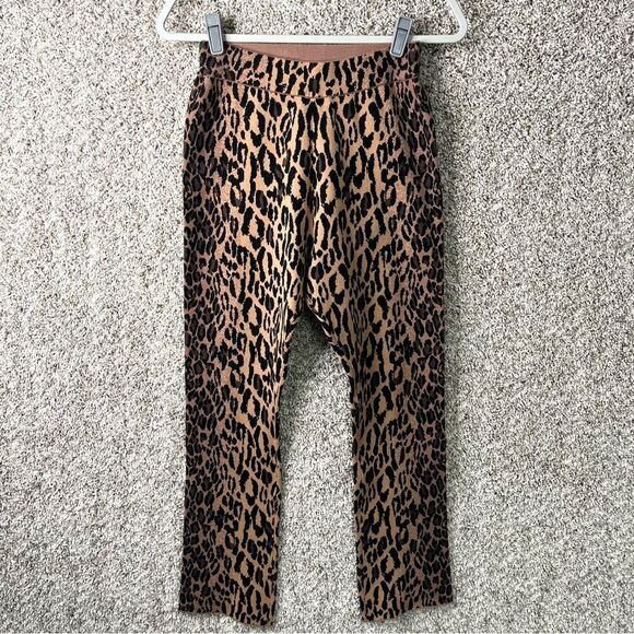 Diane Von Furstenberg Pants Women’s S Leopard Print High Rise Knit Straight Leg - Picture 1 of 9